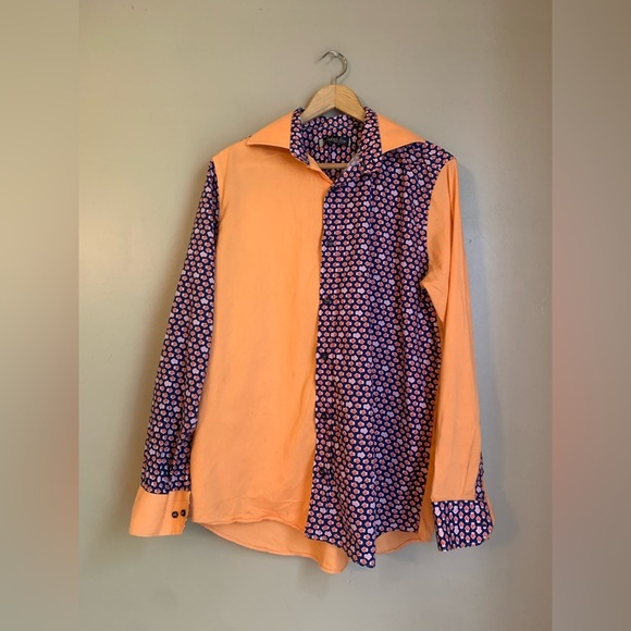 Satoria napoletana button down shirt mixed prints made in Italy - Picture 1 of 8